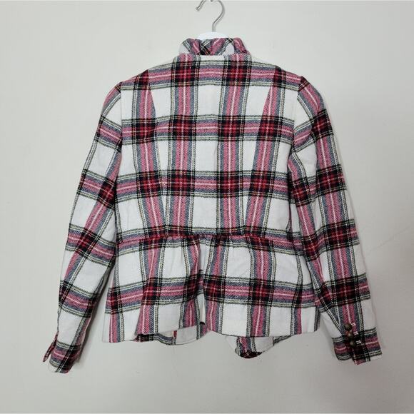 Talbots Ruffle Trim Shetland Holiday Plaid Jacket Petite 2P - Picture 4 of 8